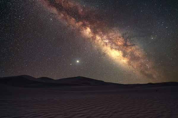 The Milky Way over the desert dunes